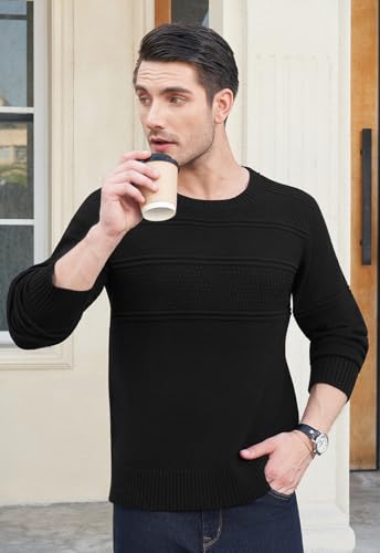 YTD Men's Crew Neck Sweater Long Sleeve Textured Knit Sweaters Casual Slim Fit Pullover4