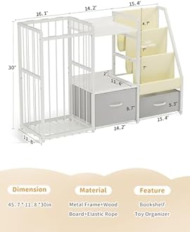 Kids Bookshelf and Toy Storage, Large 3 Tier Book Shelf for Kids Rooms, Sling Baby Bookcase with Stuffed Animal Storage, Toddler Montessori Bookshelf for Nursery, Playroom, Kindergarten