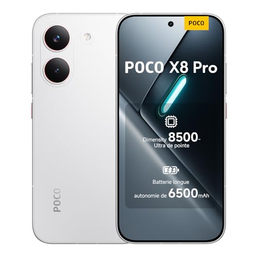 POCO X8 Pro, Smartphone 8+256 Go, Processeur Haut de Gamme Dimensity 8500-Ultra, écran AMOLED Ultra-Lumineux, 50 MP Sony IMX882 avec OIS, Blanc, 1 an de...
