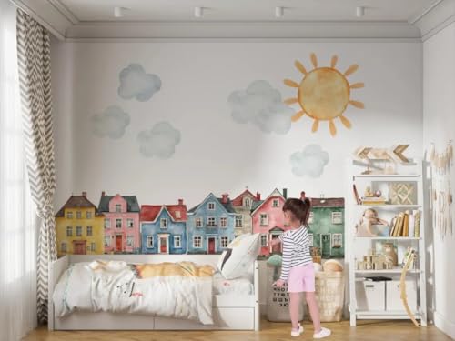Vinilo decorativo mural de pueblo acuarela para habitación infantil miniatura 6