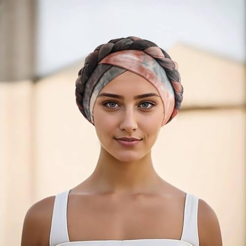 Image of DRESHOW Turban Pre-Tied Twisted Hat Thread African Head Wraps for Black Women Chemo Cancer Cap Braid Hair Cover