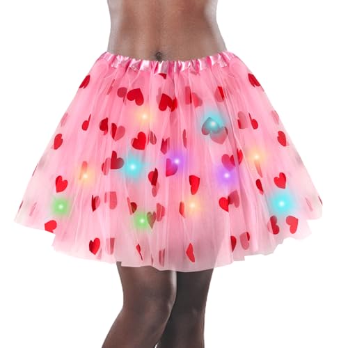 Hikkcos Valentines Day Women Tutu Skirt Light Up Tutu Led Tutu Skirt for Adult Halloween Valentines Costume Accessories