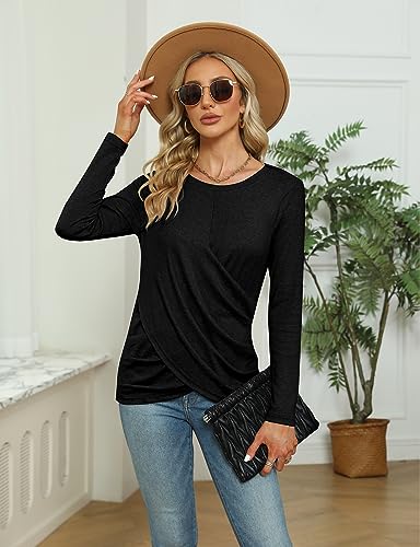 Image of SimpleFun Womens Tops Long Sleeve Shirts V Neck Loose Twist Knot Fall Tunic