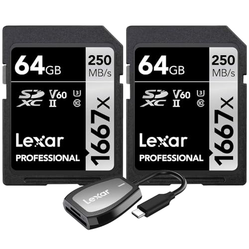 Lexar Professional 1667x 64GB SDXC UHS-II [J[hAǂݎ250MB/bA120MB/b (2pbN) Lexar Pro USB-C fAXbg[_[t