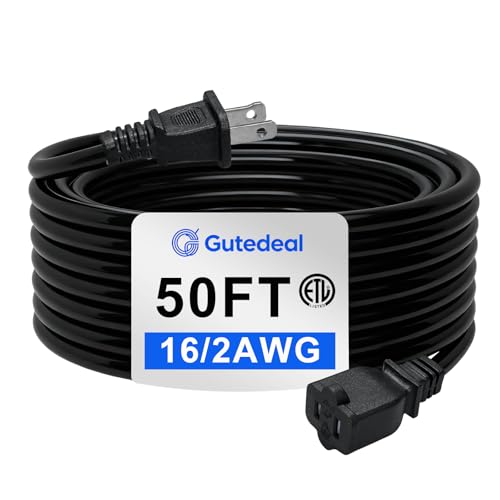 Extension Cord 50 Ft-2 Prong Outdoor Extension Cord 16AWG 13A 1625W Waterproof Extension Cable for Garden Lawn Outdoor Power ToolsBlack