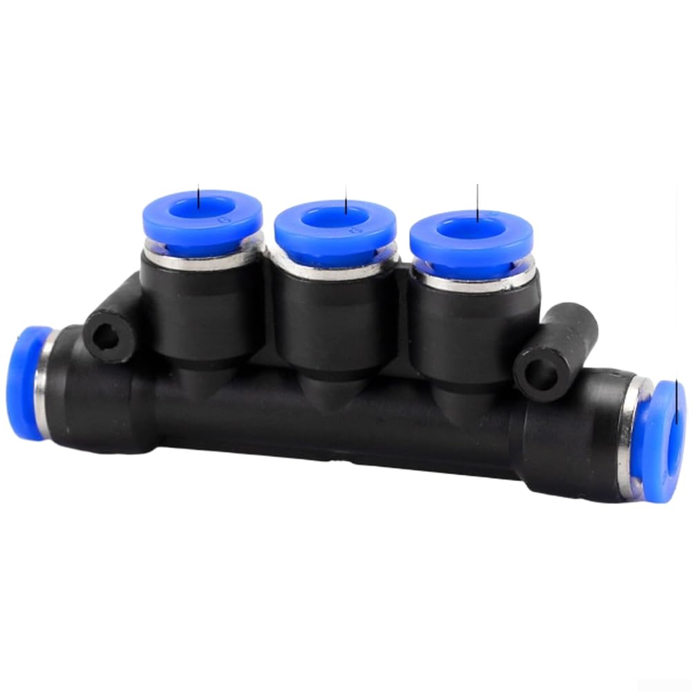 Conector 5 Vías Push Fit para Compresor de Aire, Acoplador para rápido Giratorio 360°, Plástico Ingeniería, Tubo 4mm-12mm, Kit 10 para uds(PK-4)