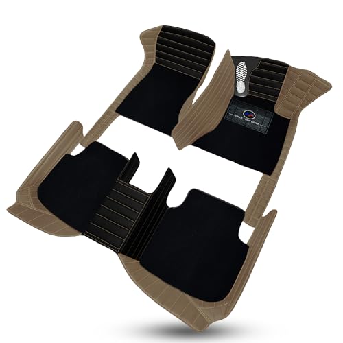 Image of Autofurnish Exclusive 9D Car Mat Full Set for Mahindra XUV 3XO (Automatic) 2024 || Luxury Leather Dual-Stitch Full Set 9D Car Floor Mat || 100% Waterproof || Color : Black Sunrise-Tan