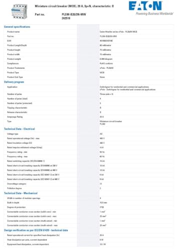 Eaten EATLSMB203N Leitungsschutzschalter, 20 A/3N/B