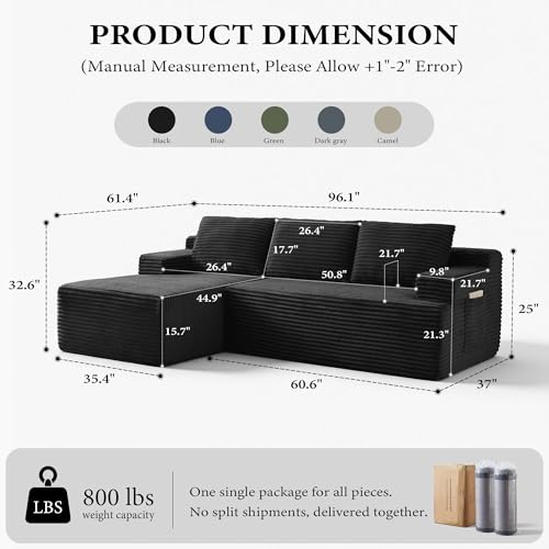 Image of 96 inch Sectional Couches for Living Room Cloud Couch Sofa with L-Shape Upholstered Boneless Couchs Modern Modular Sectional Couch with Chaise