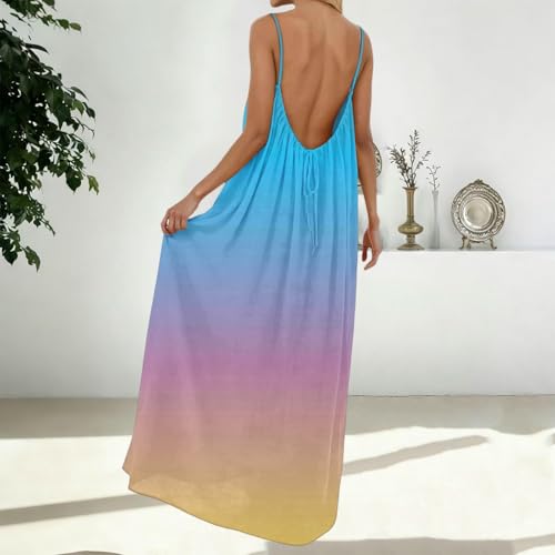 Image of HTHLVMD Backless Cami Dress Summer Dresses for Women 2026 Spaghetti Strap Dresses Womens Solid Color Backless Cami Dress