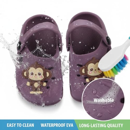Image of GIMME ! Little Monkey, Toddler Clogs Slippers, 12 Months to 6 Years, Baby Boy, Waterproof, Lightweight, Cute Cartoon Fun Charms, Pink, Non-Slip Sole