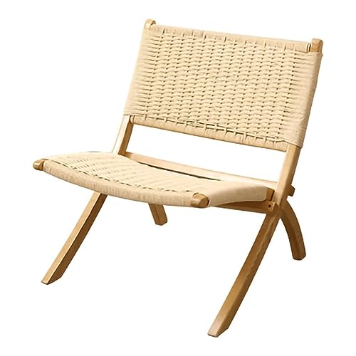 Silla Plegable Silla de Montar Plegable Cuerda Trenzada Respaldo y Almohadilla Silla de Playa Diseño Elegante Silla de Patio de Madera para Exteriores para Patio Jardín Patio para Oficina de Hotel