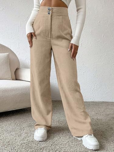 Image of Women's Wide Leg Bottomwear with Pocket || Corduroy Mid Rise Loose & Relaxed Fit Casual Korean Baggy Trousers for Woman Elegant Workwear for Office, College & Events