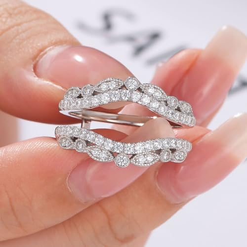 Wuziwen Vintage Wedding Bands for Women Curved Ring Enhancer for Engagement Rings Guard Wrap Stackable 925 Sterling Silver Cubic Zirconia2