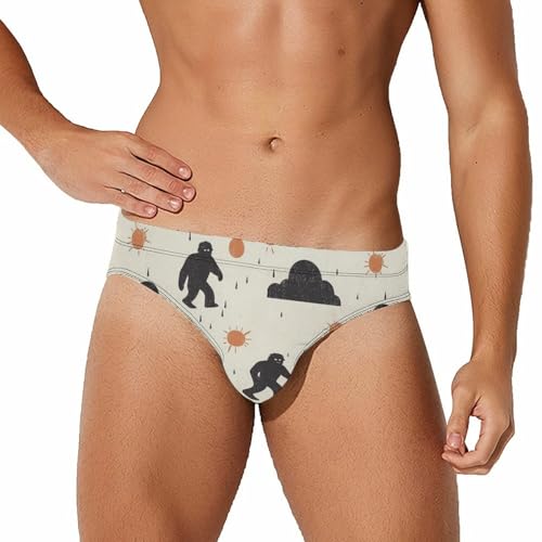 Bigfoot Rain Clouds Suns Mens Swim Briefs Bikini Sexy Low Rise Trunks Swimsuit Bathing Suit Beach