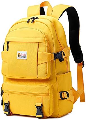AGOWOO College Backpack Teen Lightweight School Book Bag with USB Charger Port Casual Daypack (Yellow) for Women Men Youth