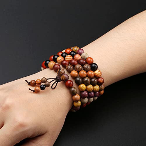 Top Plaza Unisex 108 Natural Wood 6mm 8mm Beads Bracelet Buddhist Rosary Mala Necklace(8mm Sandalwood Duobao)3
