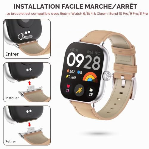 MIJOBS Bracelet Compatible avec Redmi Watch 4 Bracelets en Cuir pour Xiaomi Smart Band 8 Pro Bracelet Classique et Elégant Bracelets pour Montre Intelligente Redmi Watch 4, Xiaomi Band 8Pro – vue 6