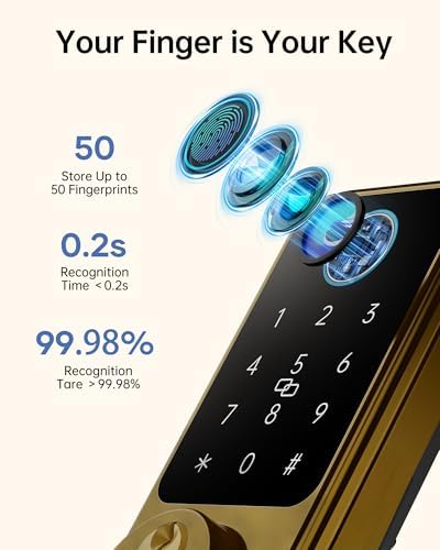 Hornbill Keyless Entry Door Lock, Smart Front Door Lock Set, Smart Deadbolt Keypad Handle Set for Home/House/Airbnb/Office, Auto-Lock,Satin Brass - 2