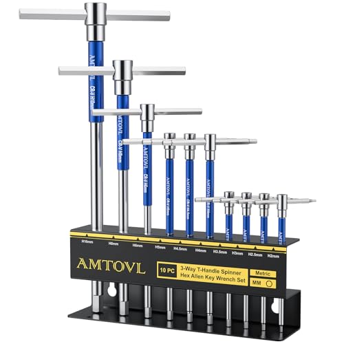AMTOVL Juego de 10 Llaves Allen Hexagonales con Mango en T,Llaves Allen Métrica on Mango T 2mm-10mm para Mantenimiento de Vehículos,Juego de 10 Piezas con Caja de Almacenamiento