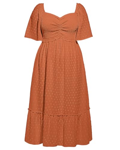 Image of Plus Size Summer Dresses - Maxi Casual Wedding Guest Graduation Easter Long Dress with Pockets