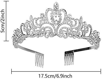 Tiara Crown Crystal Rhinestone Bridal Princess Headband with Comb for Women (Silver)