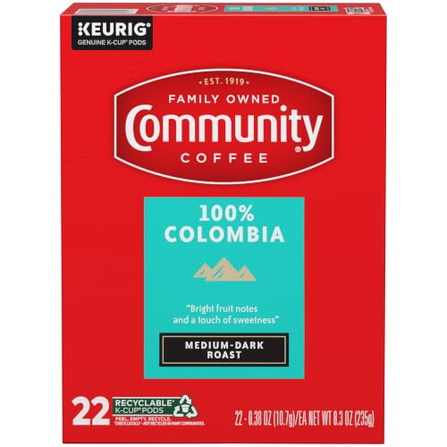 Image of Community Coffee 100% Colombia, Medium Dark Roast Kcup Pods 22 Count (Pack of 1)