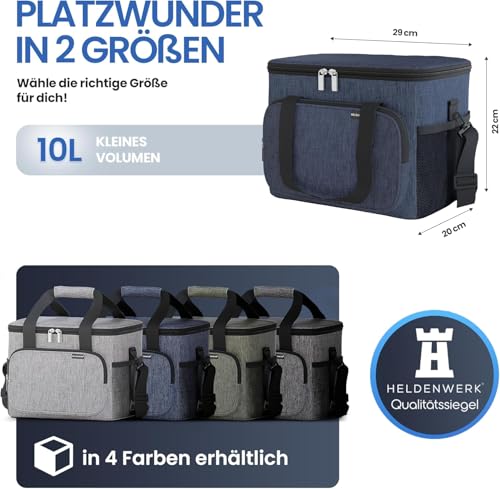 HELDENWERK® Kühltasche klein faltbar – 12h Kühlleistung – Thermotasche auslaufsicher & wasserdicht – Kühlbox, Picknicktasche, Lunchtasche, Isoliertasche mit 5 Fächern & verstärktem Boden 5