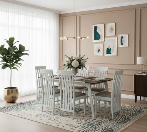 Image of Royaloak Perak Malaysian Wooden 6 Seater Dining Table Set with Chairs|Solid Mindy Wood Veneer Finish | Solid Rubber Wood Legs | 65mm Apron| Comfort Back Support | Cushioned Seating
