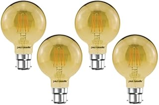 paul russells LED Filament G80 Light Bayonet Cap B22D, 35w Equivalent Replacement Antique Bulb, BC 4W 380LM LED 2200K Amber Bulbs, Decorative Ceiling Fittings Energy Saving Lightbulbs, Pack of 4