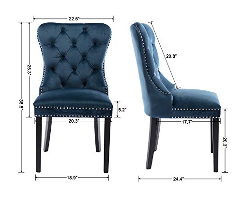 Kmax Velvet Elegant Upholstered Dining Chairs, Fabric Armless Accent Chair Set Of 2 - Indigo Blue #TOP6