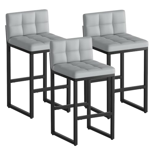 Image of Bar Stools Set of 3, Modern Counter Height Barstools, Light Grey