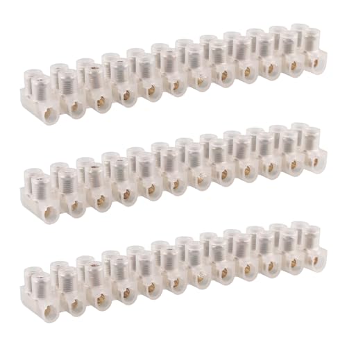 Tabanzhe 3PCS 3A Electrical Connector Blocks – 12 Way White Terminal Block Strip, Wire Choc Block Connector for Electrical Wiring Cable