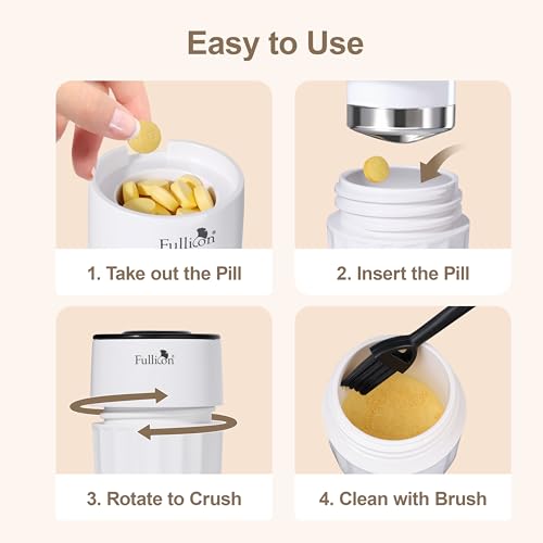 Image of Fullicon Stainless Steel Grinder, Pill Crusher Fine Powder, Black White