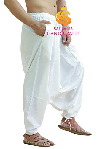 Sarjana Handicrafts Men's Cotton Solid Harem Pants Yoga Trousers Hippie (White, Free Size) #TOP1