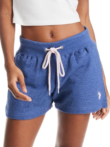 U.S. POLO ASSN. French Terry Comfy Shorts for Women Sweatpant Shorts for Women (Navy Heather Large)