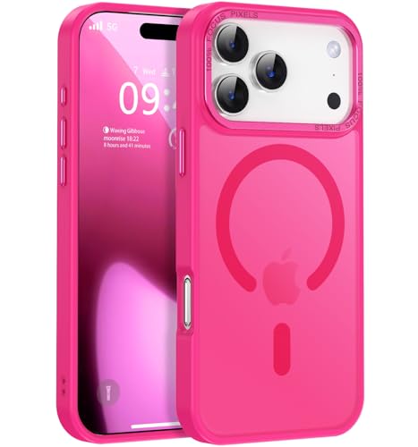 Newfuture Magnetic for iPhone 17 Pro Max Case [Compatible with Magsafe] [Military Grade Drop Protection] Translucent Matte Anti-Scratch Shockproof Protective Phone Cover 6.9 Inch, Hot Pink