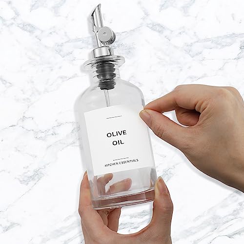 Spaceneat Olive Oil Dispenser Bottle - Includes 55 Kitchen Essential Labels - Cooking Oil Bottles for Kitchen, Coffee Syrup Dispenser - Pourer Spout with 11.8 fl oz Glass Container Cruet - 2pcs Silver