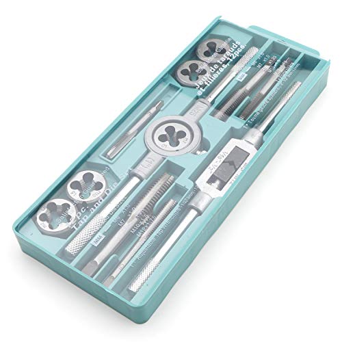 Rowiz 12Pcs/Set Tap and Die Set Combination Alloy Steel Hand Tools Metric Size Thread Plugs Straight Taper Reamer Tools with Adjustable Tap Wrench