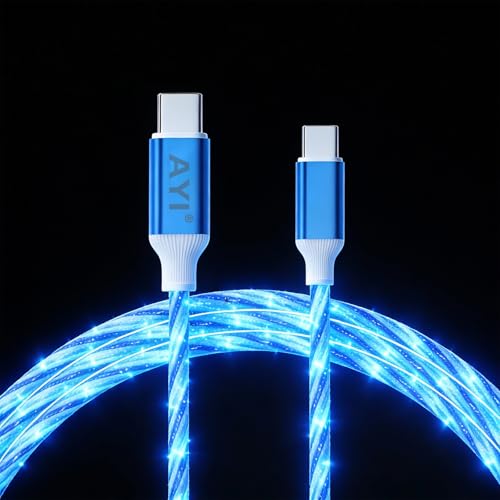 Image of AYI USB C to C Cable 39in,Glow in The Dark Starry Light Charging Cord, PVC Flexible Tangle-Free Durable Charger Cable with Smart Chip,Trickle Charge&Low Power Consumption,for All USB-C Devices,Blue.