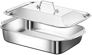 Stainless Steel Lasagna Pan 18x11 Inch with Lid and Cool-Touch Handles for Baking Casseroles Roasts and Pasta Dishes
