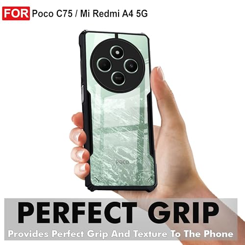 Image of Amazon Brand - Solimo Back Case Cover for Poco C75 | Compatible for Poco C75 Back Case Cover | Clear Case with Camera Protection | (TPU + PC | Matte Black)