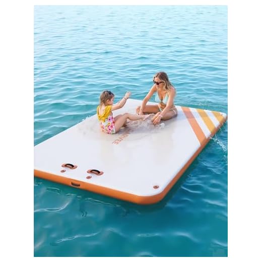 10ft 8ft 6ft Inflatable Floating Dock Water Platform, Floating Island Raft with Rope Ladder Non-Slip Surface Swimming Water Platform for Pool Beach Ocean