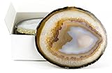LARGE NATURAL AGATE COASTERS SET of 4 Sliced Thick with Felt Bumper (4-5) | Authentic Handmade Brazilian coasters packaged in the USA