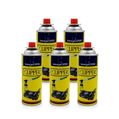 Clipper Cartuchos de Gas Butano 400ml para Hornillos y Quemadores, Compatible con la Mayoría de Hornillos de Camping (5 Cartuchos)