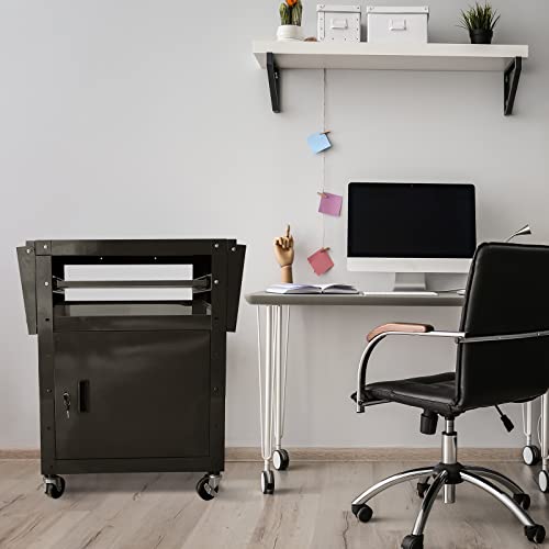 Av Cart With Locking Cabinet And Keyboard Tray Height Adjustable Utility Cart With Extra Storage,Computer Cart With Wheels And Power Strip For Presentations Office Holds 300 Lbs(Black/43”X18”X43”) #TOP1