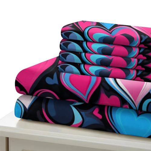 Funda nórdica de corazón rosa neón en microfibra 3D con cremallera y fundas para cama double 7