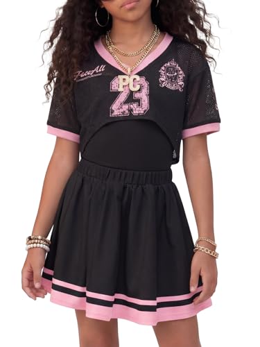 Image of PureChapter Tween Girls 2 Piece Outfits Short Sleeve Tops and Pleated Skirt Set, Cute Pleated Skirt for Girls Size 7-14
