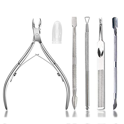 5PCS Premium Cuticle Nippers with Cuticle Pusher Cutter Set, Triangle Nail Polish Remover Scraper, Nail Cleaner Fork, Cuticle Remover, Professional Pedicure Manicure Tool