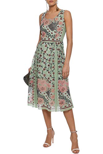 ANNA SUI Rubaiyat Sleeveless Dress - 8 Pleated Print Silk Voile Floral Green Pink